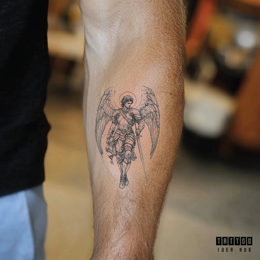 sketch st michael forearm temporary tattoo idea design