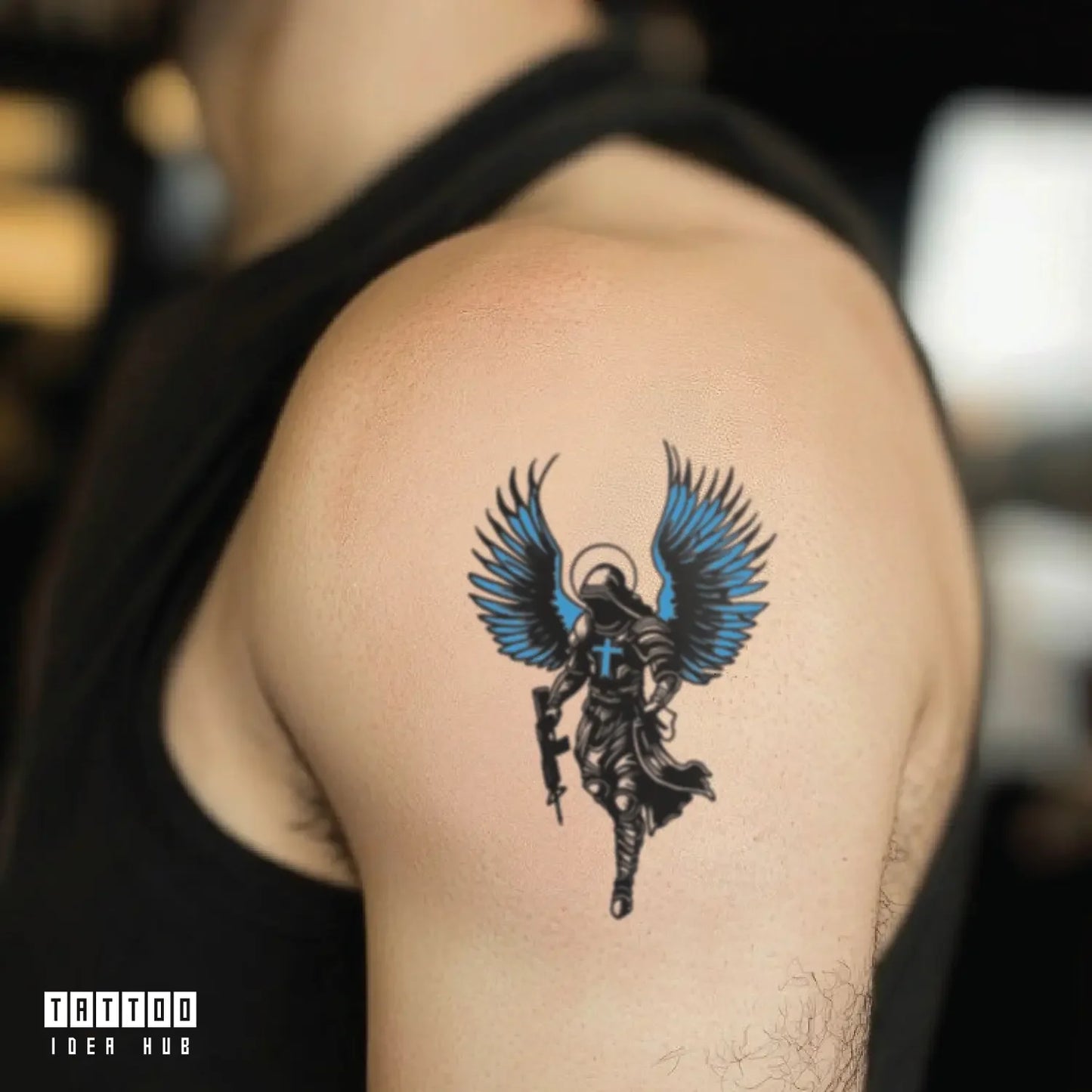 st michael police bicep temporary tattoo idea design