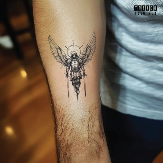 st michael the archangel forearm temporary tattoo idea design