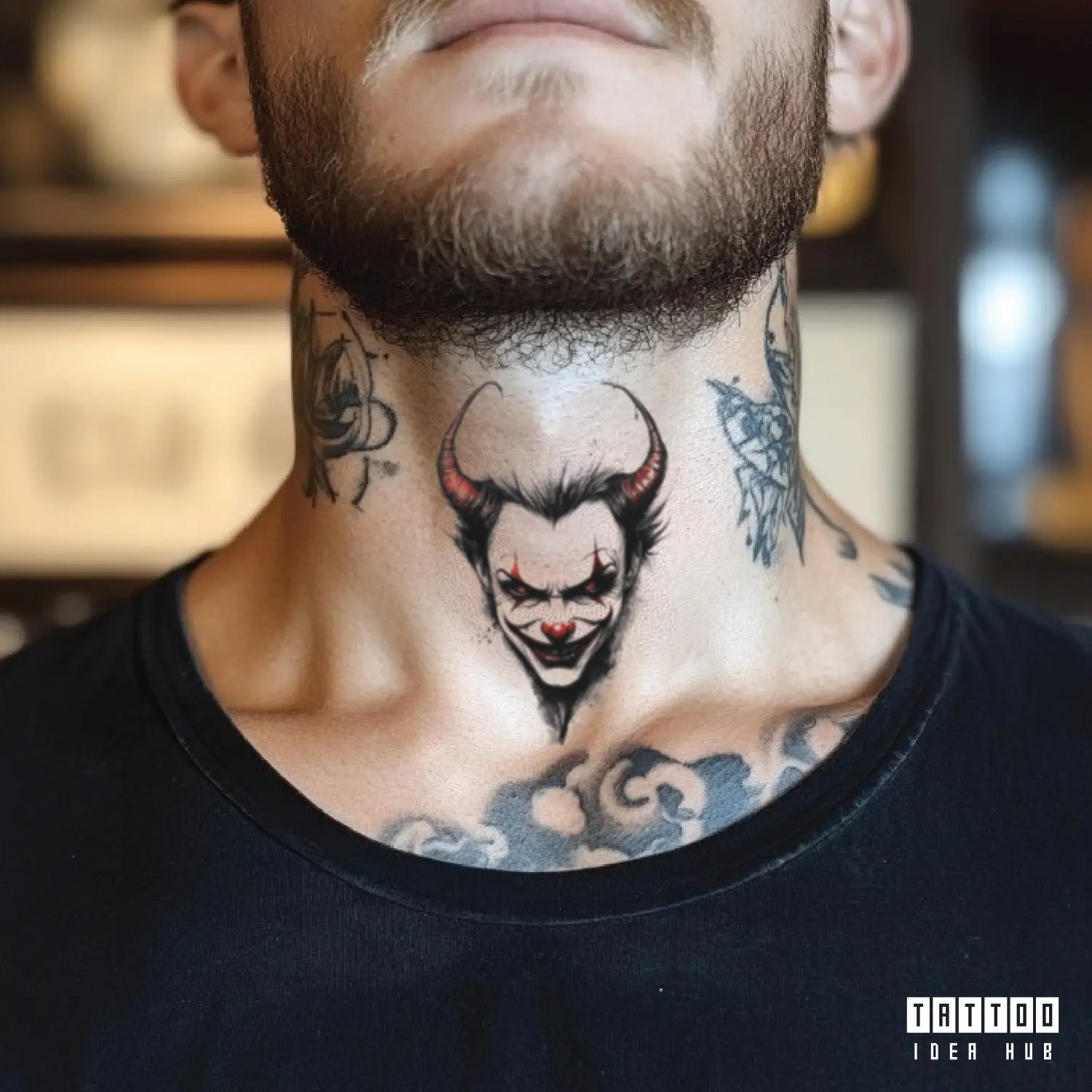 evil joker throat temporary tattoo idea design