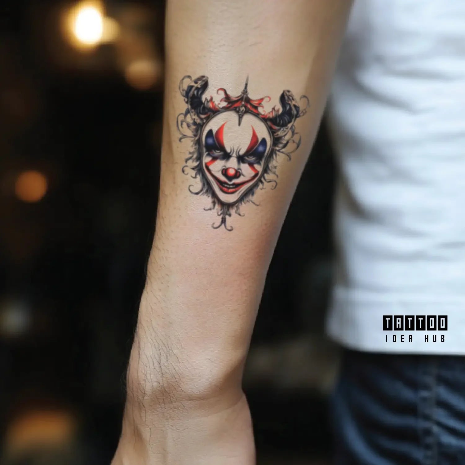 joker mask forearm temporary tattoo idea design