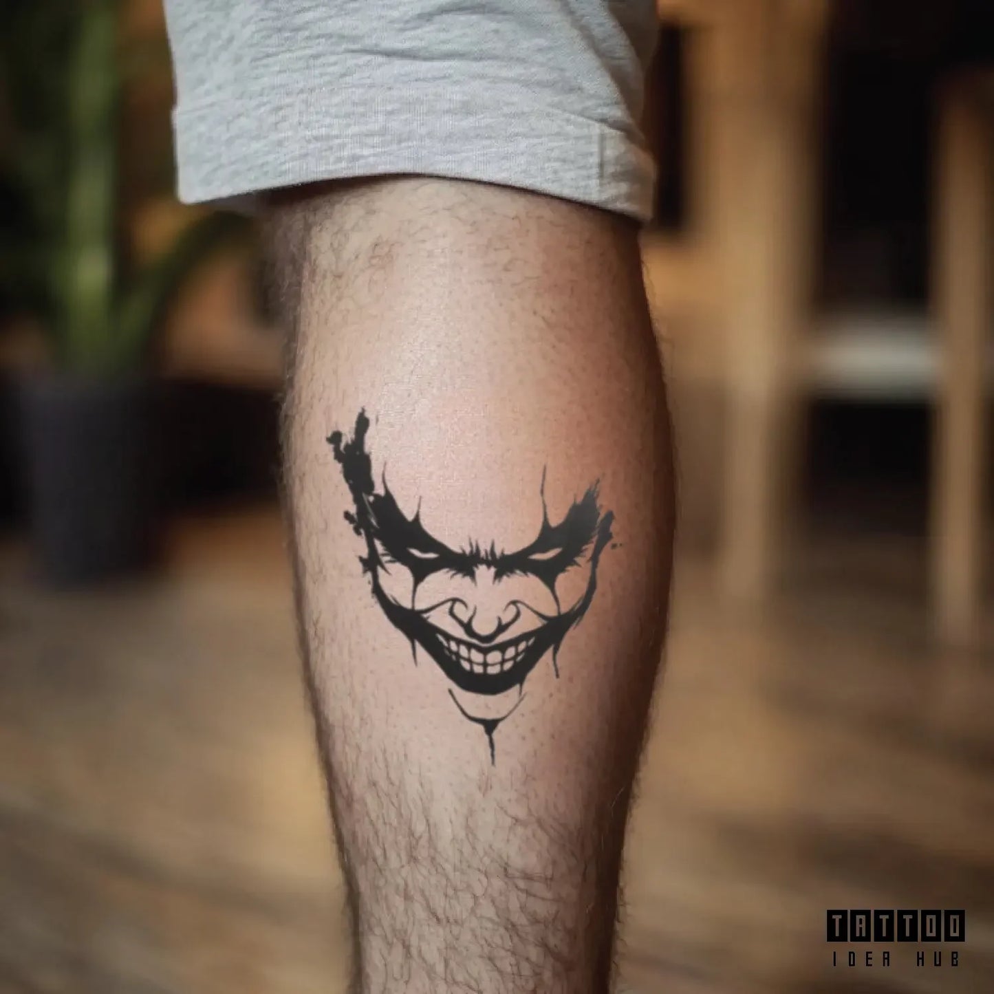 joker outline leg temporary tattoo idea design