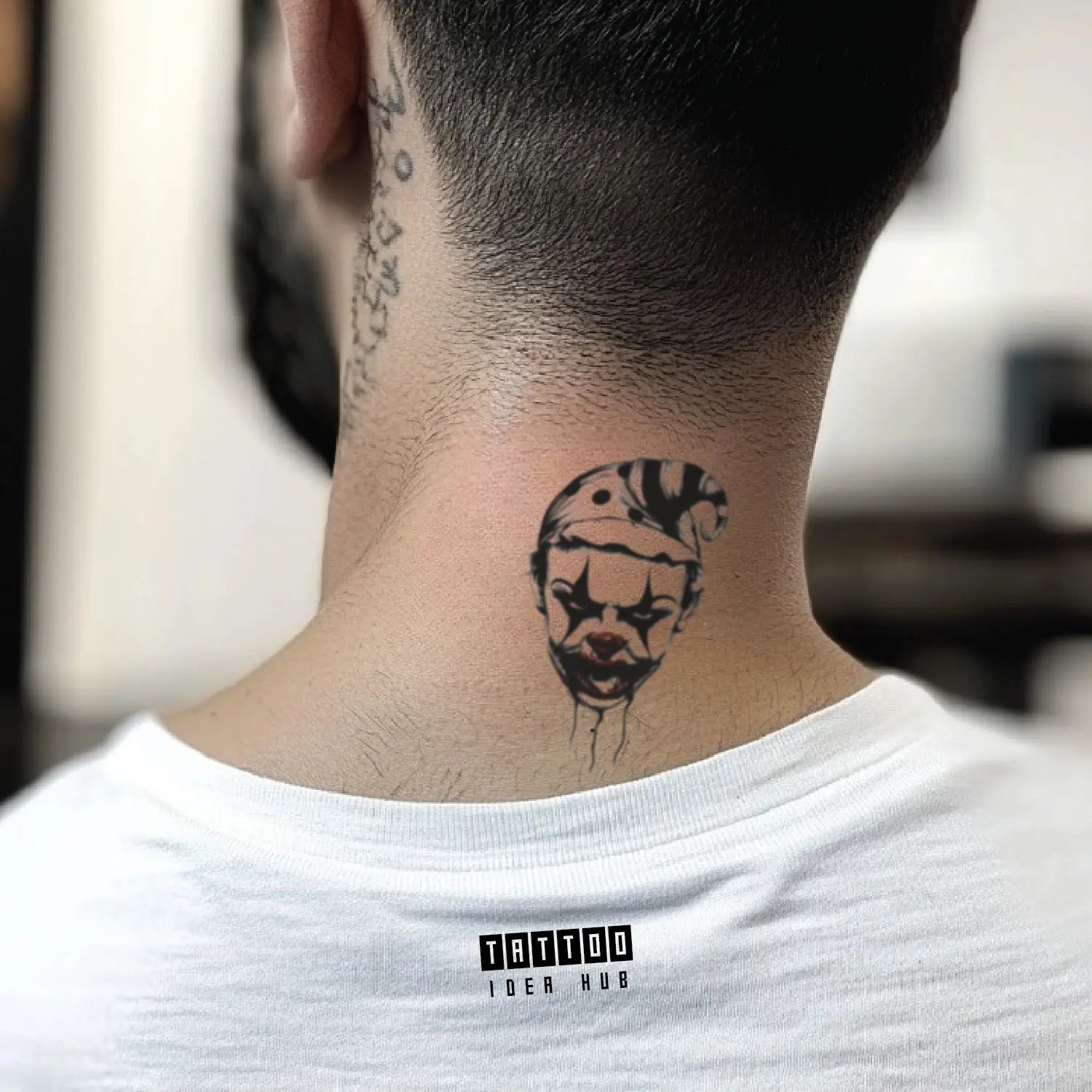 killer joker clown neck temporary tattoo idea design