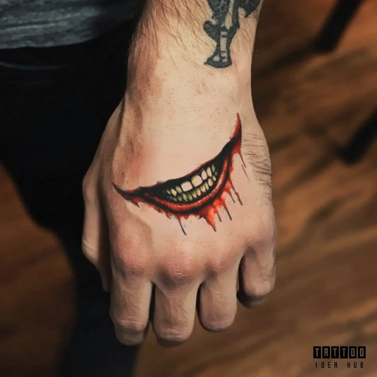 joker smiling mouth hand temporary tattoo idea design