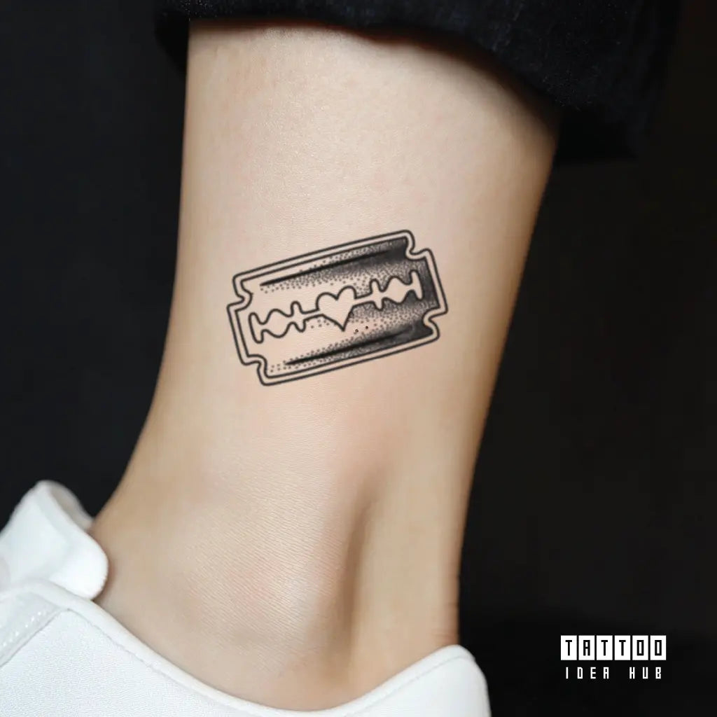 dotted razor blade outline ankle temporary tattoo idea design