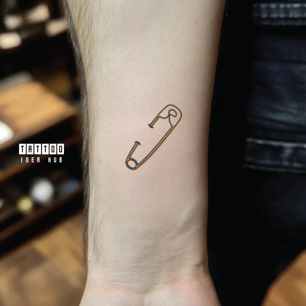 simple safety pin outline forearm temporary tattoo idea design